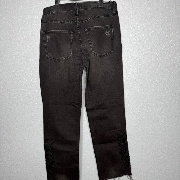 All Saints Philly Black Denim size 26  distressed with embroidered designs -cp - Picture 8 of 11